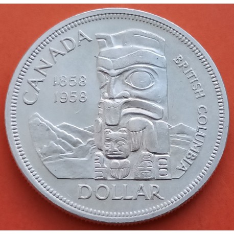 CANADA 1 DOLAR 1958 BRITISH COLUMBIA TOTEM INDIO KM.55 MONEDA DE PLATA EBC 1 Dollar silver coin