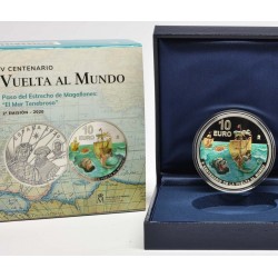. @RARA@ ESPAÑA 10 EUROS 2020 Serie VUELTA AL MUNDO ESTRECHO DE MAGALLANES @COLOR@ 2ª MONEDA PLATA FNMT