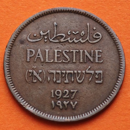 PALESTINA 1 MIL 1927 ESPIGA DE CEREAL Bajo dominio de INGLATERRA KM.1 MONEDA DE BRONCE MBC Palestine