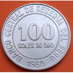 PERU 100 SOLES DE ORO 1980 ESCUDO y VALOR 1º AÑO DE EMISIÓN KM.283 MONEDA DE NICKEL SC-