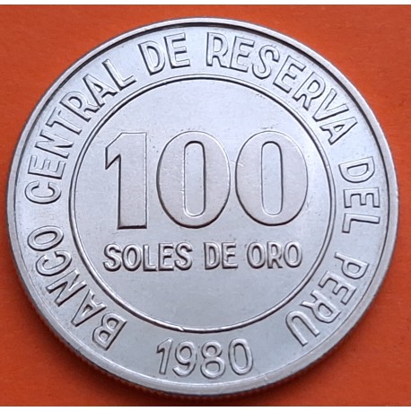 PERU 100 SOLES DE ORO 1980 ESCUDO y VALOR 1º AÑO DE EMISIÓN KM.283 MONEDA DE NICKEL SC-