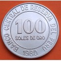 PERU 100 SOLES DE ORO 1980 ESCUDO y VALOR 1º AÑO DE EMISIÓN KM.283 MONEDA DE NICKEL SC-