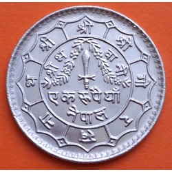 NEPAL 1 RUPIA 1977 (VS 2034) ESPADA y TRIDENTE Rey BIRENDRA BIR BIKRAM KM.828.A MONEDA DE NICKEL SC-