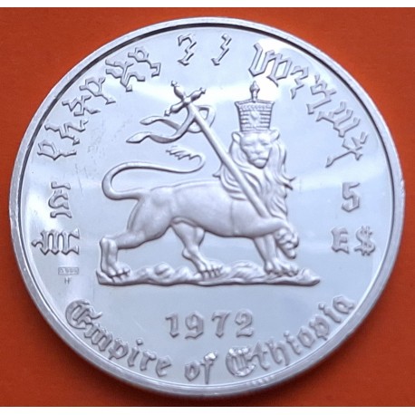 @VER FOTOS@ ETIOPIA 5 BIRR 1972 HAILE SELASSIE y LEON KM.52 MONEDA DE PLATA PROOF Ethiopia silver coin