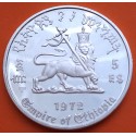 @VER FOTOS@ ETIOPIA 5 BIRR 1972 HAILE SELASSIE y LEON KM.52 MONEDA DE PLATA PROOF Ethiopia silver 0,80 ONZAS