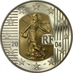 . @MUY RARA Tirada 2.999@ FRANCIA 5 EUROS 2004 SEMEUSE en ORO PURO 2 Gramos KM.1371 MONEDA DE PLATA PROOF