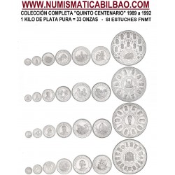 1 KILO de PLATA PURA x España V CENTENARIO 100+200+500+1000+2000+5000+10000 PESETAS 1989+1990+1991+1992 FNMT 28 monedas 33 ONZAS