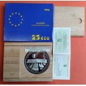 ESPAÑA 25 ECU 1992 MADRID CAPITAL CULTURAL MONEDA DE PLATA ESTUCHE FNMT 25 Ecus 1992 OZ Cincuentín 5 ONZAS