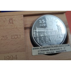 5 onzas x ESPAÑA 25 ECU 1994 BATALLA DE LEPANTO y MIGUEL DE CERVANTES MONEDA DE PLATA Cincuentin SI ESTUCHE FNMT 25 Ecus 1994