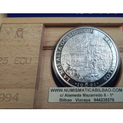 5 onzas x ESPAÑA 25 ECU 1994 BATALLA DE LEPANTO y MIGUEL DE CERVANTES MONEDA DE PLATA Cincuentin SI ESTUCHE FNMT 25 Ecus 1994