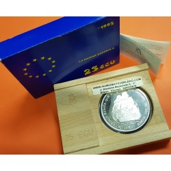 5  ONZAS x ESPAÑA 25 ECU 1995 LA MARINA ESPAÑOLA BARCO y ALMIRANTES MONEDA DE PLATA SI ESTUCHE FNMT 25 Ecus 1995 Cincuentín