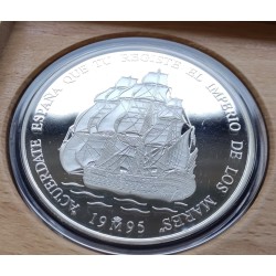 5  ONZAS x ESPAÑA 25 ECU 1995 LA MARINA ESPAÑOLA BARCO y ALMIRANTES MONEDA DE PLATA SI ESTUCHE FNMT 25 Ecus 1995 Cincuentín