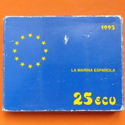 5  ONZAS x ESPAÑA 25 ECU 1995 LA MARINA ESPAÑOLA BARCO y ALMIRANTES MONEDA DE PLATA SI ESTUCHE FNMT 25 Ecus 1995 Cincuentín