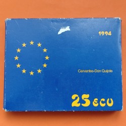 5 onzas x ESPAÑA 25 ECU 1994 BATALLA DE LEPANTO y MIGUEL DE CERVANTES MONEDA DE PLATA Cincuentin SI ESTUCHE FNMT 25 Ecus 1994
