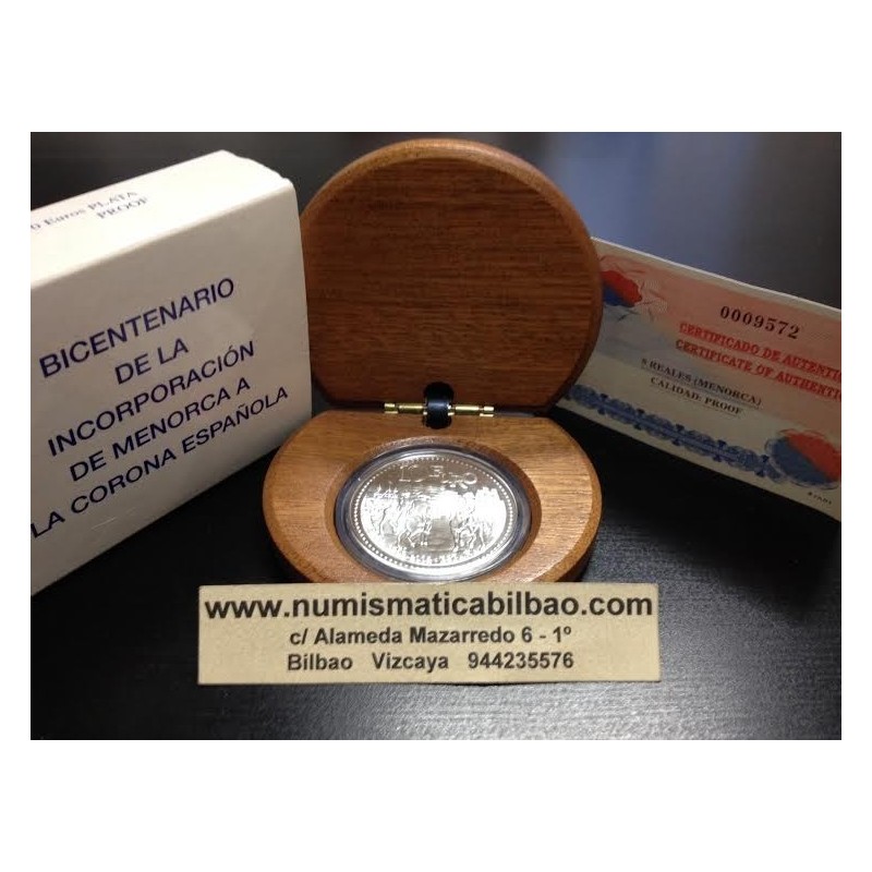 ESPAÑA 10 EUROS 2002 BICENTENARIO DE MENORCA MONEDA DE PLATA PROOF ESTUCHE y CERTIFICADO FNMT