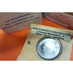 ESPAÑA 10 EUROS 2003 MIGUEL LOPEZ DE LEGAZPI 500 ANIV. y BARCO MONEDA DE PLATA ESTUCHE y CERTIFICADO FNMT