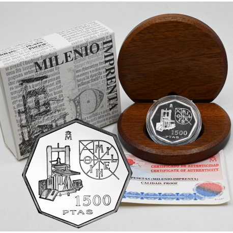 ESPAÑA 1500 PESETAS 2000 MILENIO IMPRENTA MONEDA DE PLATA PROOF ESTUCHE y CERTIFICADO FNMT