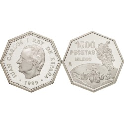 ESPAÑA 1500 PESETAS 1999 MILENIO ASTRONAUTA MONEDA DE PLATA PROOF ESTUCHE FNMT 0,60 ONZAS