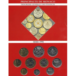 . @ULTIMAS MONEDAS ANTES DEL EURO@ MONACO CARTERA OFICIAL 1995 SC 1 Céntimo a 20 Francos 1995 RAINIERO III COFFRET