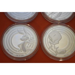 . @AGOTADAS@ SAMOA 5 DOLARES 2022 + 2023 PIOLIN Serie LOONEY TUNES 4 MONEDAS DE PLATA OZ ONZA