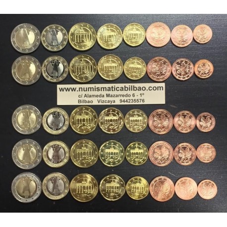 . 5 Series x ALEMANIA MONEDAS EURO 2002 SC 1+2+5+10+20+50 Centimos + 1 EURO + 2 EUROS 2002 Letras A+D+F+G+J