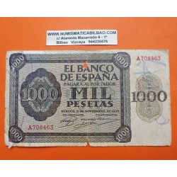 @RARO@ ESPAÑA 1000 PESETAS 1936 BURGOS y ALCAZAR DE TOLEDO Serie A 708463 Pick 103 BILLETE MUY MUY CIRCULADO