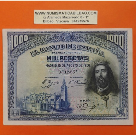 ESPAÑA 1000 PESETAS 1928 REY FERNANDO III Sin serie 0712835 Pick 78 BILLETE MBC- Spain banknote