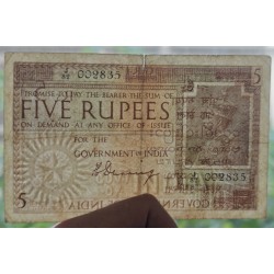 . @SUPER RARO - PVP NUEVO 3.800€@ INDIA 5 RUPIAS 1917 KING GEORGE V Serie J-82 Pick 4 BILLETE MUY CIRCULADO 5 Rupees
