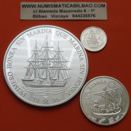 . 6,20 ONZAS de PLATA PURA @VER FOTOS@ ESPAÑA 1 ECU + 5 ECUS + 25 ECUS 1996 MARINA ESPAÑOLA 3 monedas NO CÁPSULAS