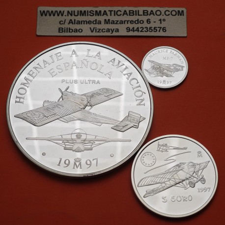 . 6,20 ONZAS de PLATA PURA @VER FOTOS@ ESPAÑA 1 EURO 1997 + 5 EUROS 1997 + 25 EUROS 1997 AVIACION ESPAÑOLA 3 monedas NO CAPSULAS