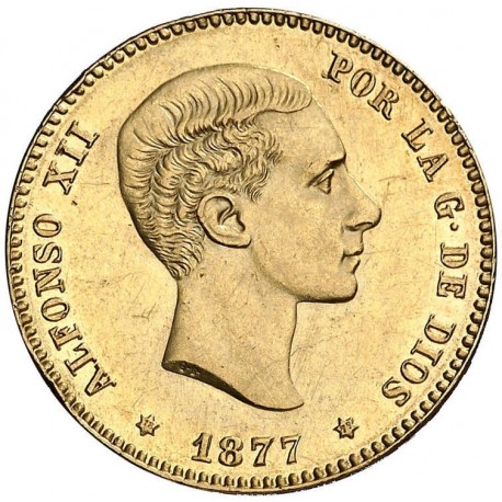 . ESPAÑA 25 PESETAS 1877 * 18 77 DEM Rey ALFONSO XII KM.673 MONEDA DE ORO ALFONSINA Spain gold coin