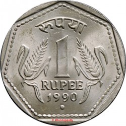 INDIA 1 RUPIA 1990 ASOKA LION - ESCUDO y VALOR KM 78 MONEDA DE NICKEL SC- India 1 Rupee