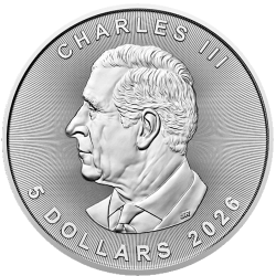 . @ENVÍO HOY@ CANADA 5 DOLARES 2026 HOJA DE ARCE Rey CARLOS III MONEDA DE PLATA PURA 9999 Oz 1 ONZA