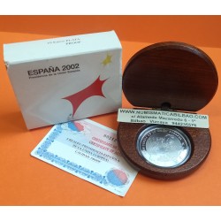 ESPAÑA 10 EUROS 2002 PRESIDENCIA DE LA UNION EUROPEA MONEDA DE PLATA PROOF ESTUCHE y CERTIFICADO FNMT