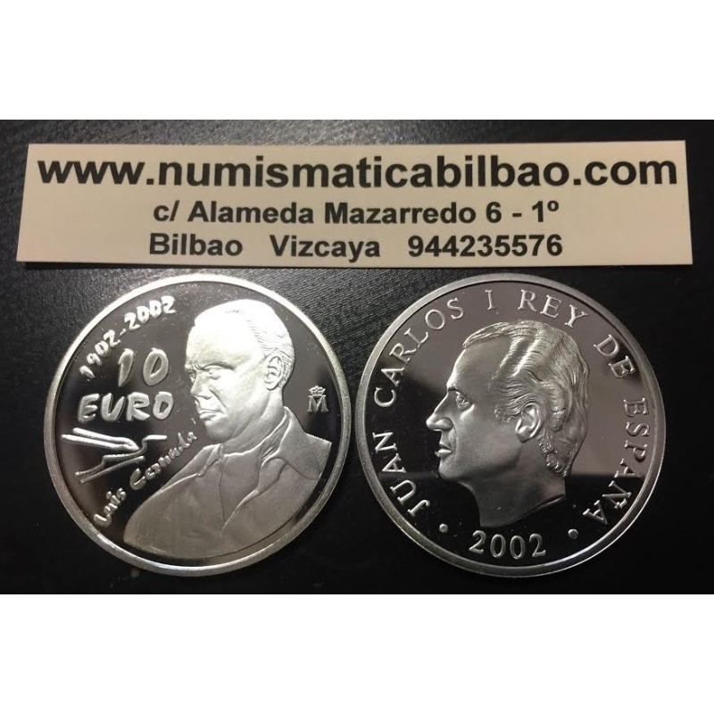 ESPAÑA 10 EUROS 2002 LUIS CERNUDA MONEDA DE PLATA PROOF ESTUCHE CERTIFICADO FNMT