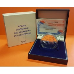 ESPAÑA 10 EUROS 2002 LUIS CERNUDA CENTENARIO SU NACIMIENTO ESCRITOR MONEDA DE PLATA PROOF ESTUCHE CERTIFICADO FNMT