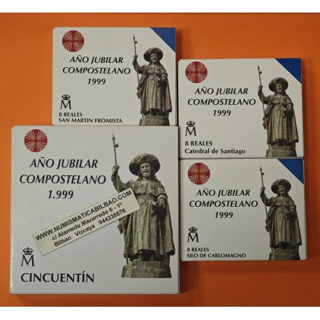 . 4 ESTUCHES x España AÑO JUBILAR COMPOSTELANO 2000 PESETAS 1999 + 10000 PESETAS 1999 XACOBEO MONEDAS DE PLATA FNMT 7,40 ONZAS