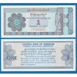 @FOREIGN EXCHANGE CERTIFICATE@ MYANMAR 1 KYAT 1993 EQUIVALENTE A 1 DOLAR de EE.UU. KM.FX.1 BILLETE SC Burma UNC BANKNOTE