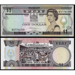 FIJI 1 DOLAR 1987 REINA ISABEL II y MERCADO Serie D Pick 86.A BILLETE SC FIDJI 1 Dollar UNC BANKNOTE