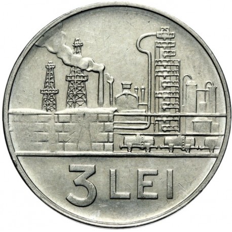 . RUMANIA COMUNISTA 3 LEI 1966 ACERÍA INDUSTRIAL Época de CEAUCESCU MONEDA DE NICKEL KM 96 SC- Romania