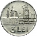. RUMANIA COMUNISTA 3 LEI 1966 ACERÍA INDUSTRIAL Época de CEAUCESCU MONEDA DE NICKEL KM 96 SC- Romania