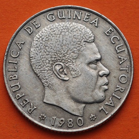 . @RARA@ GUINEA ECUATORIAL 50 BIPKWELE 1980 * 19 80 DICTADOR TEODORO OBIANG KM.53 MONEDA DE NICKEL MBC Equatorial Guinea