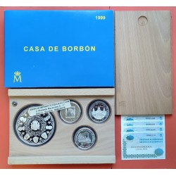 ESPAÑA CASA DE BORBON 3 monedas de 2000 PESETAS + 10000 PESETAS 1999 BORBONES Serie 3ª PLATA ESTUCHE FNMT 7,40 ONZAS