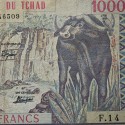 . @PVP NUEVO 225€@ CHAD 1000 FRANCOS 1980 BÚFALO y MARIPOSA Pick 7 BILLETE MUY CIRCULADO Tchad