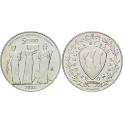 SAN MARINO 5 EUROS 2003 INDEPEDENCIA, TOLERANCIA y LIBERTAD MONEDA DE PLATA SC 18 grs Ley 925 0,53 ONZAS 