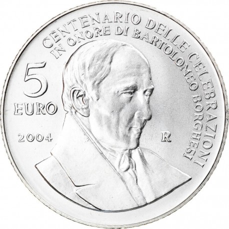 SAN MARINO 5 EUROS 2004 BARTOLOMEO BORGUESI MONEDA DE PLATA SC 18 grs Ley 925 0,53 ONZAS