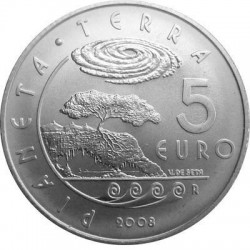 SAN MARINO 5 EUROS 2008 PLANETA TIERRA MAR MONEDA DE PLATA SC 18 grs Ley 925 0,53 ONZAS