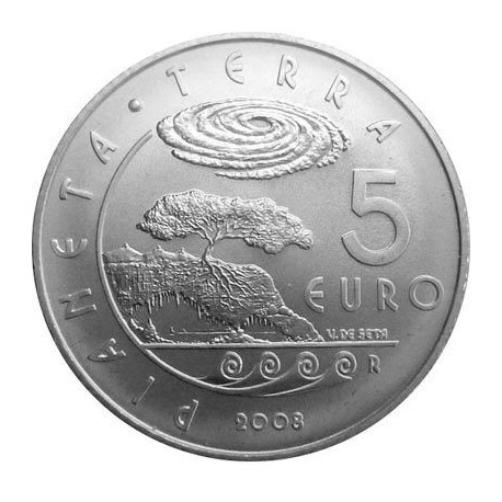 SAN MARINO 5 EUROS 2008 PLANETA TIERRA MAR MONEDA DE PLATA SC 18 grs Ley 925 0,53 ONZAS