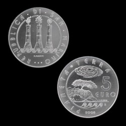 SAN MARINO 5 EUROS 2008 PLANETA TIERRA MAR MONEDA DE PLATA SC 18 grs Ley 925 0,53 ONZAS