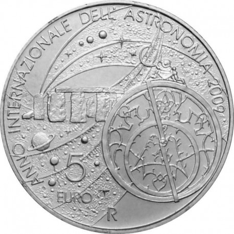 SAN MARINO 5 EUROS 2009 AÑO DE LA ASTRONOMIA MONEDA DE PLATA SC 18 grs Ley 925 0,53 ONZAS